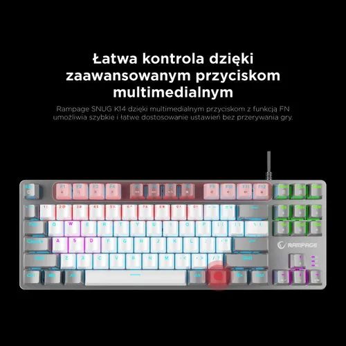 Klawiatura gamingowa Rampage Snug KRGD Red Switch przewodowa mechaniczna podświetlana biało-szara
