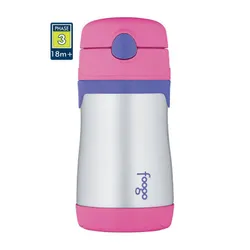 Stalowy termos dla niemowląt ze słomką Foogo Thermos - pink