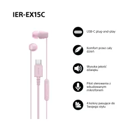 Słuchawki przewodowe Sony IER-EX15C Dokanałowe USB-C Różowy