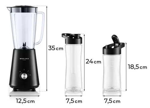 Blender kielichowy MOZANO M01 Czarny (Sportowy) + 2 bidony w komplecie