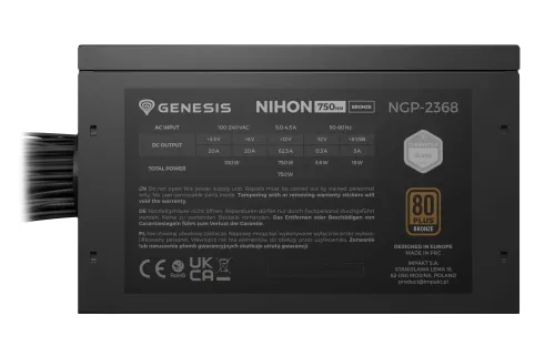 Zasilacz Genesis Nihon 750NM 750W 80+ Bronze Czarny