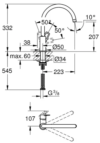 Bateria GROHE Bauloop 31368001 Chrom