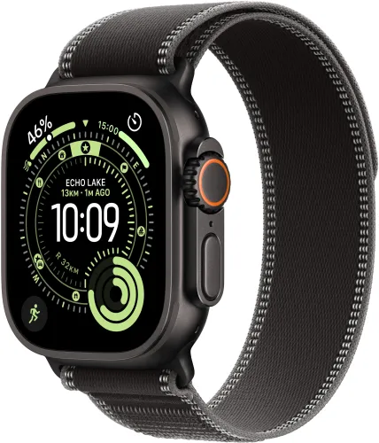 Apple Watch Ultra 3 GPS + Cellular 49mm koperta tytanowa (czarny) + pasek Trail rozmiar S/M (czarny/węgiel drzewny)