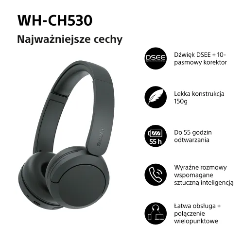 Słuchawki bezprzewodowe Sony WH-CH530 Nauszne Bluetooth 6.0 Czarny