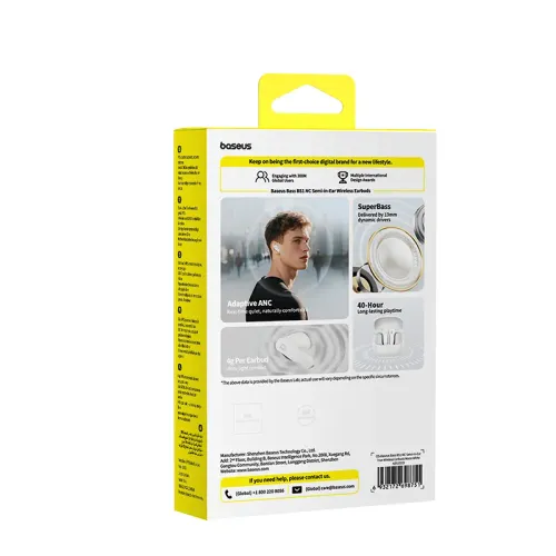 Słuchawki bezprzewodowe Baseus Bass BS1 NC Douszne Bluetooth 6.0 Biały
