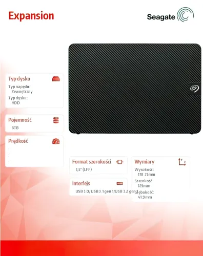 Dysk SEAGATE Expansion 6TB HDD (z oprogramowaniem)