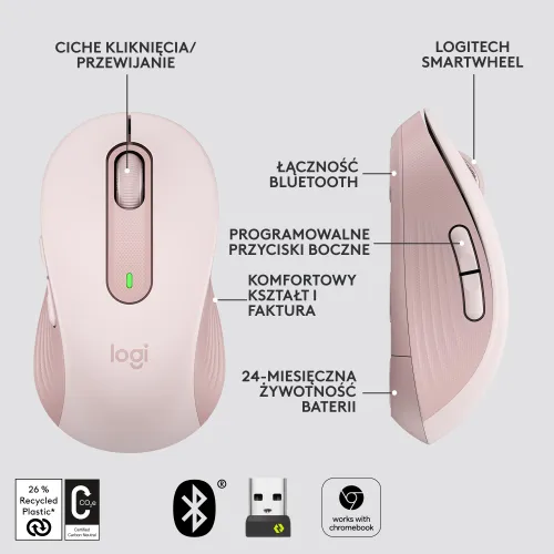 Myszka Logitech Signature M650 M - różowy