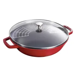 STAUB Cast 30 cm czerwona - patelnia / wok żeliwny z pokrywką