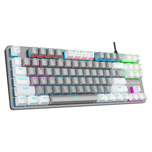 Klawiatura gamingowa Rampage Snug KRGD Red Switch przewodowa mechaniczna podświetlana szaro-biała