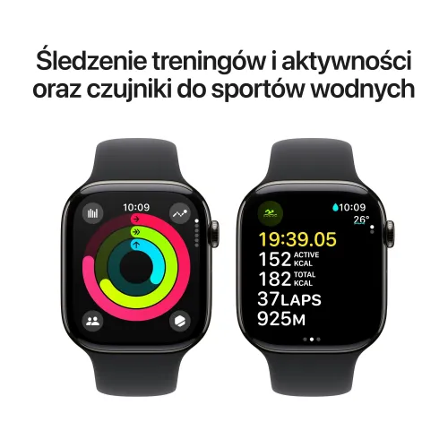 Apple Watch Series 10 GPS + Cellular koperta 42mm tytan łupek pasek sportowy czarny S/M