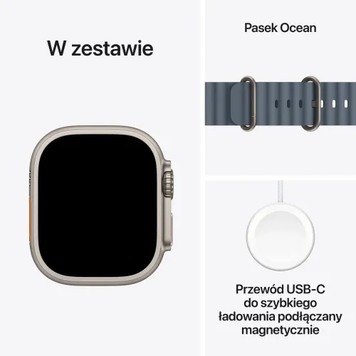 Apple Watch Ultra 3 GPS + Cellular koperta z natural tytanu Szary 49mm Pasek Ocean Granatowy