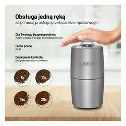 Elektryczny młynek do kawy Lauben Grinder 200ST - Moc 200W | Silnik miedziany | Stal nierdzewna #304 | Do kawy, orzechów i przypraw | Cichy 65dB | 50g