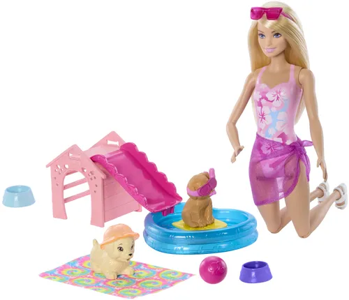 Lalka Barbie Pieski na basenie JBF35