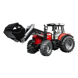 Bruder Traktor Massey Ferguson 7480 z ładowaczem czołowym, przyczepą do drzewa (02046)