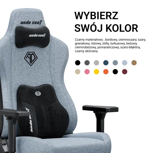 Fotel Anda Seat Kaiser 3E XL Gamingowy do 150kg Tkanina Szaro-niebieski