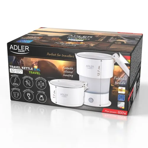 ADLER AD 1377 0,6 l biały - czajnik elektryczny turystyczny silikonowy