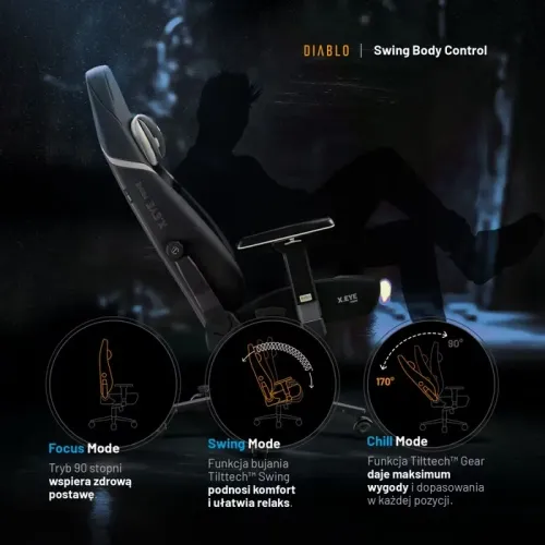 Fotel Diablo Chairs X.Eye Prime, Normal Size, Burned Black Gamingowy do 140kg Czarny