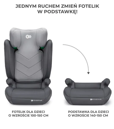 Fotelik samochodowy KINDERKRAFT I-Spark I-Size 2w1 100-150 cm (9-36 kg) Szary