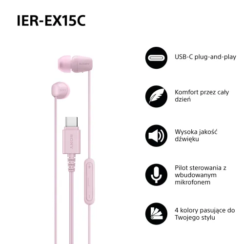Słuchawki przewodowe Sony IER-EX15C Dokanałowe USB-C Różowy