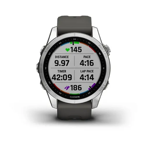 Смарт-часы Garmin FENIX 7S серебристый с графитовым силиконовым ремешком