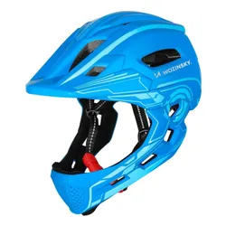 Kask rowerowy WOZINSKY HT-27N Niebieski Full Face dla Dzieci z odkręcaną szczęką i lampką (rozmiar uniwersalny)