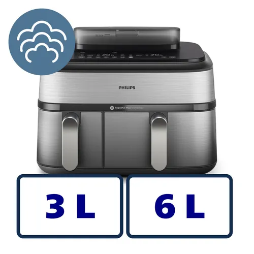 Air Fryer Frytkownica beztłuszczowa PHILIPS Ovi Dual Basket NA555/00 9l z podwójnym koszem gotowanie na parze