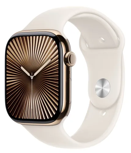 Apple Watch 10 GPS + Cellular 46mm koperta z tytanu (złoty) + pasek sportowy rozmiar S/M (księżycowa poświata) CPO