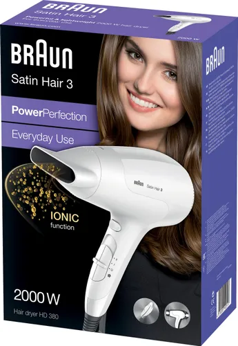 Braun Satin Hair фен 3 Powerfection HD380 ионизация холодный воздух 2000 Вт 2 скорости выдувания 3 уровня температуры