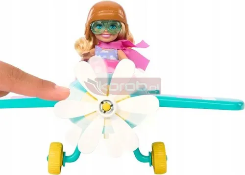 LALKA BARBIE CHELSEA PILOTKA zestaw z samolotem, pieskiem HTK38