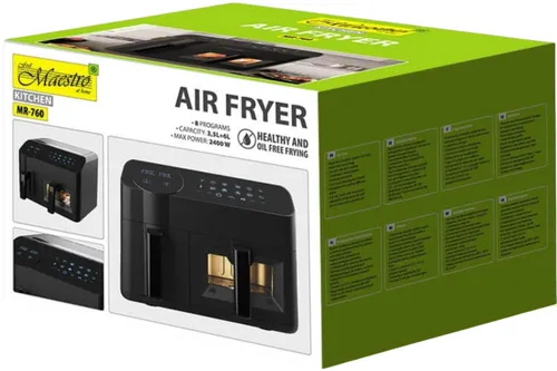 Air Fryer Frytkownica beztłuszczowa MAESTRO MR-760 9.5l z 8 automatycznymi programami, okienkiem do obserwacji postępów gotowania i podwójnym koszem