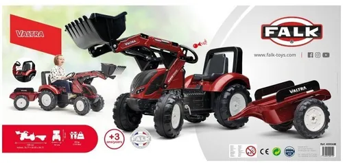Traktor Na Pedały Dla Dzieci 3-6 Lat Do 50Kg Falk Valtra Przyczepa Łyżka Klakson