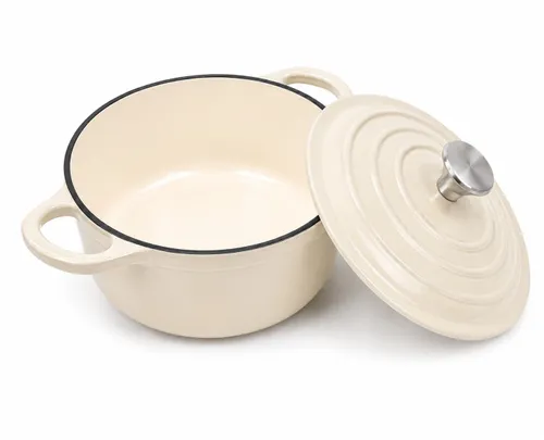 Garnek żeliwny emaliowany 28cm 5.9L ciężki indukcja Kremowy KRISBERG