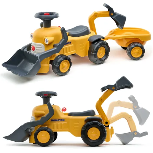 Falk Jeździk Traktor Komatsu z Łyżką Koparką i Przyczepą od 1-3 Lat