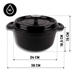 Garnek żeliwny emaliowany z pokrywką HAGE 24 cm czarny