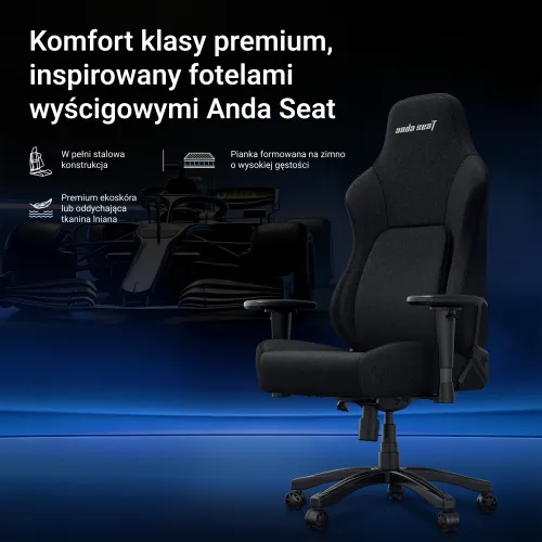 Fotel Anda Seat Phantom 4 L Black Fabric Gamingowy do 100kg Tkanina Czarny