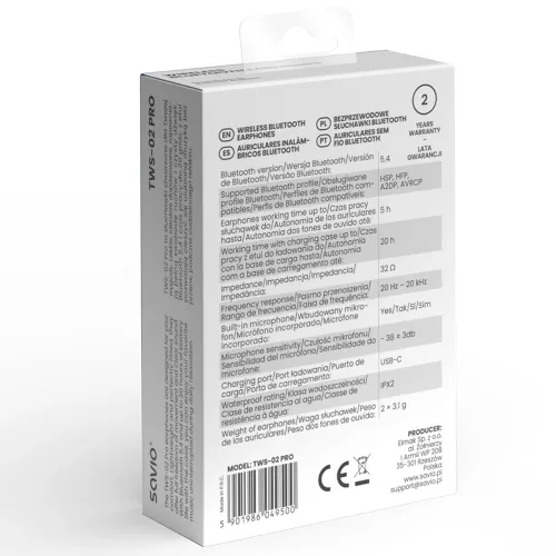 Słuchawki bezprzewodowe Savio TWS-02 PRO Douszne Bluetooth 5.4 Czarny