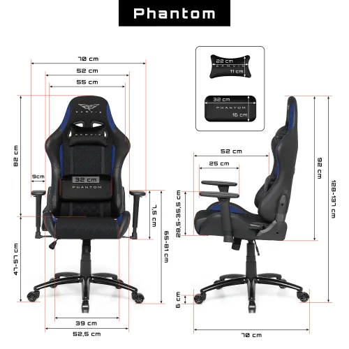 Fotel GAMVIS Phantom Large Czarny (niebieskie elementy)