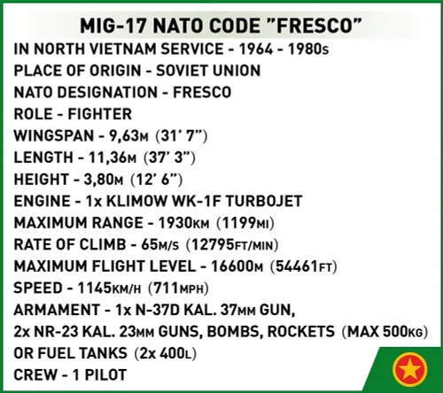 Klocki Cobi HC Cold War MiG-17 NATO Code 'Fresco'