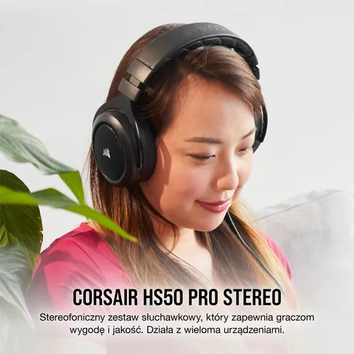 Słuchawki przewodowe z mikrofonem Corsair HS50 Pro Stereo Carbon CA-9011215-EU Nauszne Czarny