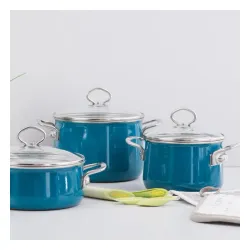 RIESS Nouvelle Aquamarin 1 l morski - garnek emaliowany z pokrywą