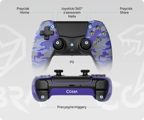 Pad Cobra QSP574CPRP do PS5, PC, Android, iOS Bezprzewodowy/Przewodowy Camo Fioletowy