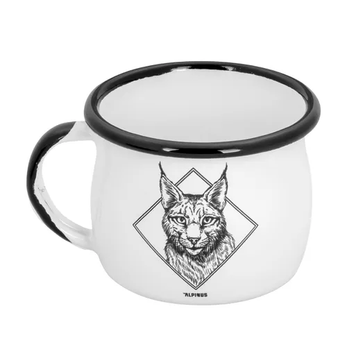 Kubek turystyczny Alpinus Emaliowany Ryś biały