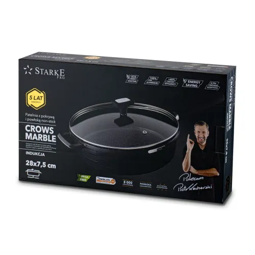 Patelnia granitowa nieprzywierająca z pokrywką STARKE PRO CROWS MARBLE 28 cm