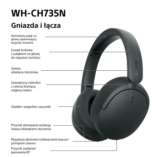 Słuchawki bezprzewodowe Sony WH-CH735N ANC Nauszne Bluetooth 6.0 Czarny