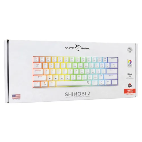 Klawiatura gamingowa White Shark Shinobi Red przewodowa mechaniczna podświetlana biała