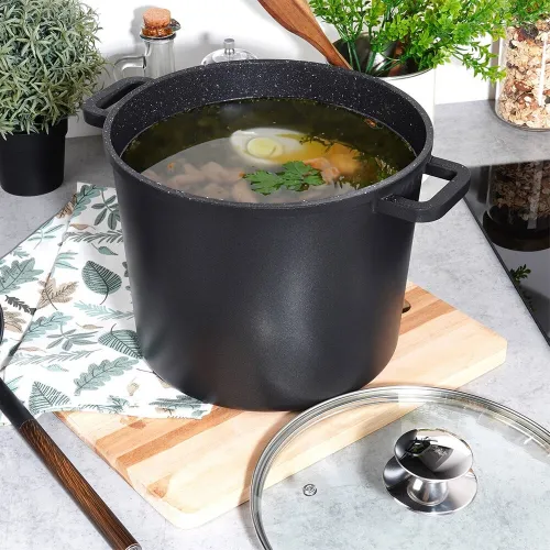 Garnek Granitowy ze Szklaną Pokrywką Wysoki do Gotowania Duszenia 7,6L