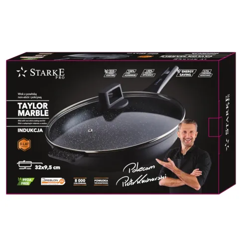 Patelnia / Wok nieprzywierający z pokrywką STARKE PRO TAYLOR MARBLE 32 cm