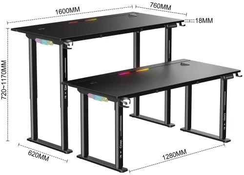 Biurko gamingowe COBRA Electra S CRF1621ELBKRGB Czarny
