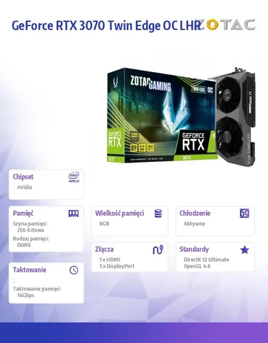 Karta graficzna GeForce RTX 3070 Twin Edge OC LHR 8GB GDDR6X 256bit 3DP/2HDMI