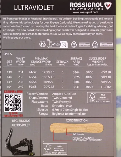 Deska snowboardowa Rossignol Ultraviolet - Długość (cm) - 139